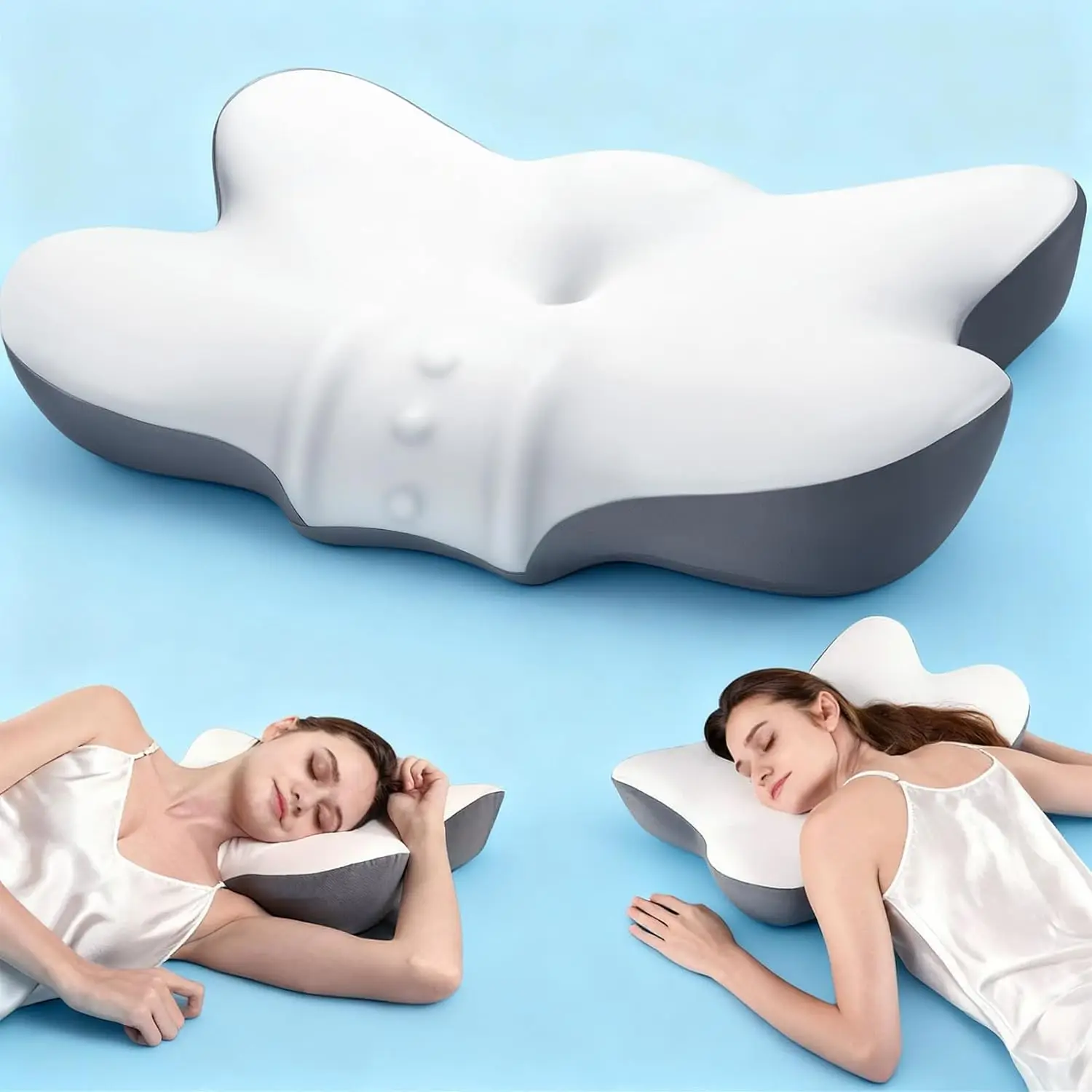 

Двойная шейная подушка с охлаждающим чехлом, контурная пена с эффектом памяти для сна по бокам/зад/помодам, облегчение боли в шее