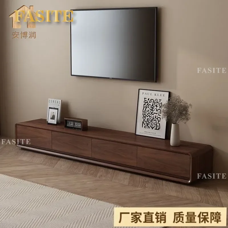 For Living Room Retro Style Floor to Ceiling Solid Wood TV Cabinet Simple Modern High End Walnut Color Storage Furniture