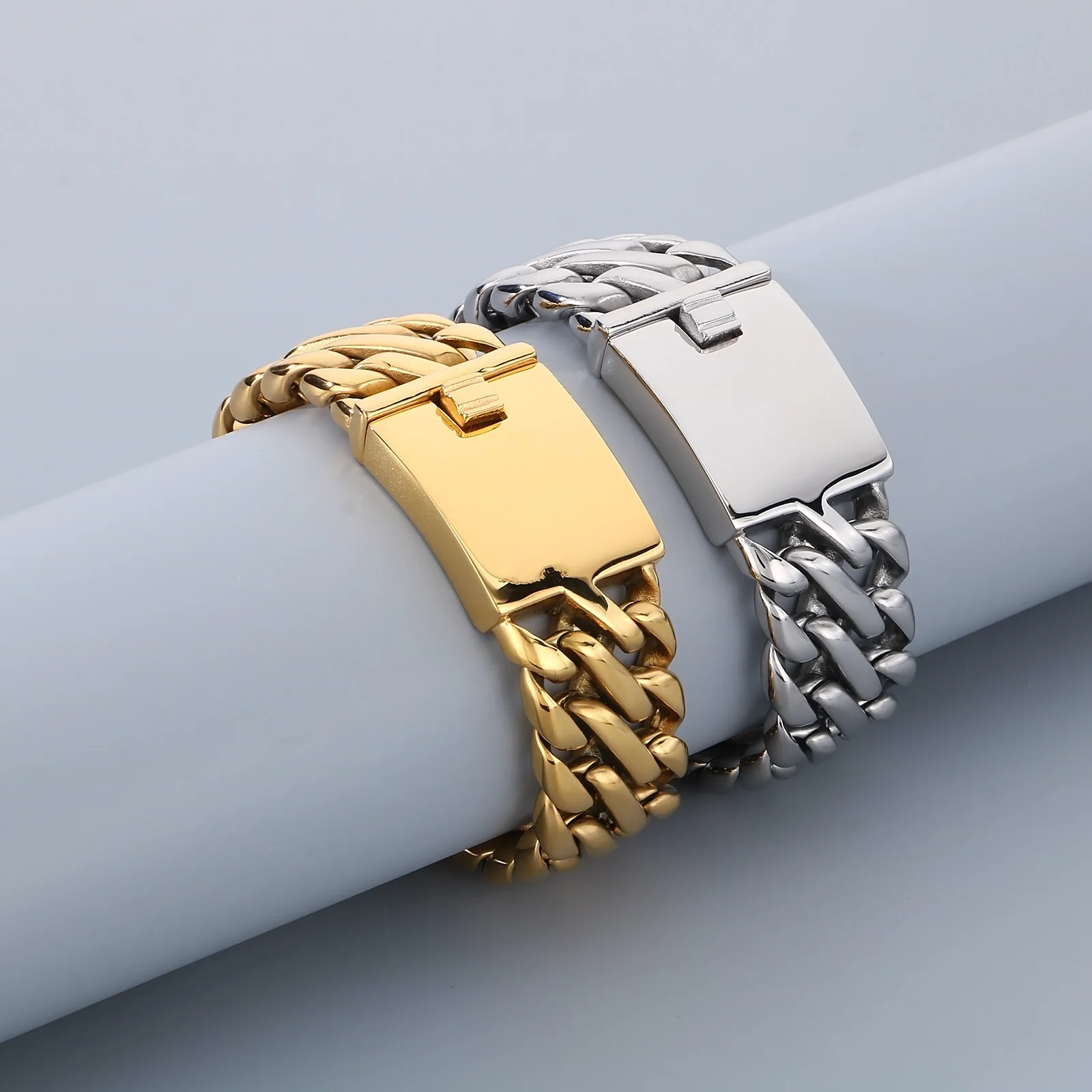 KALEN 23mm Width 316L Stainless Steel Bracelet Necklace Polished Curb Solid Heavy Long Chain Choker Charm Collar Jewelry