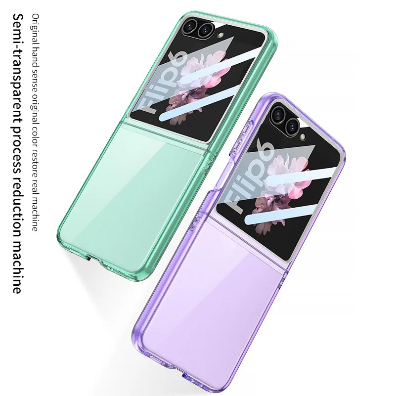 Luxuriöse, transparente, ultradünne PC-Hülle für Samsung Galaxy Z Flip 6 5 ZFlip6 Flip5 360, integrierte Displayschutzfolie, stoßfeste Abdeckung