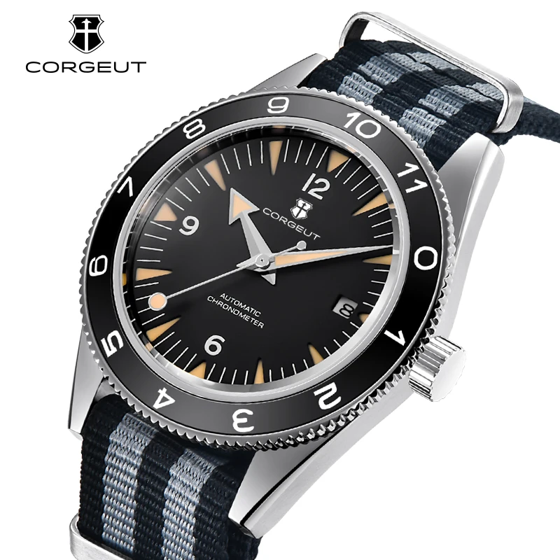 41 ملم زجاج الياقوت 100 متر مقاوم للماء اليابان التلقائي مضيئة ساعة رجالي حزام النايلون