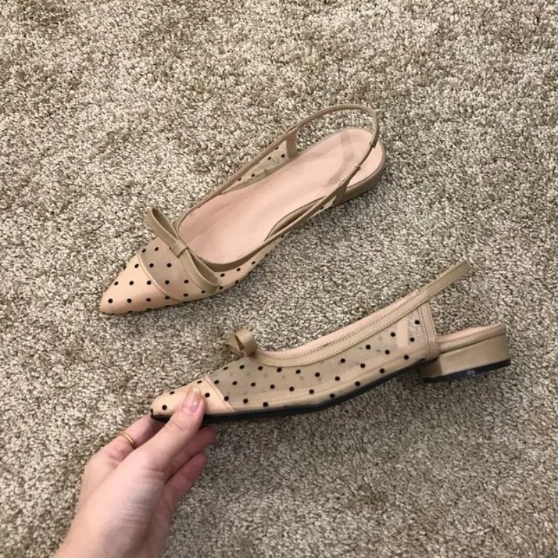 

Sandals Women Flat Baotou 2026 Mesh Breathable Bow-knot Sandalias Fashion Summer Low Heels Pointed Shoes Female Chaussure Femme