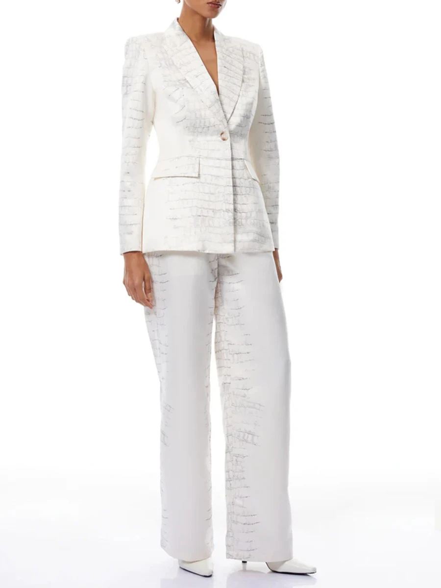 VGH Temperament Printing Slimming Two Piece Sets For Women Lapel Long Sleeve Top High Waist Pants Autumn Chic Set Female Style