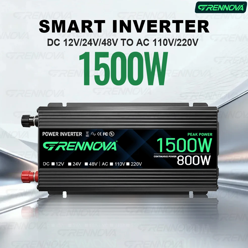 

DC 12V/24V/48V to AC 110V/220V Inverter with USB & Universal Socket | 1500W Peak 800W Continuous Power for Car, RV & Home Use