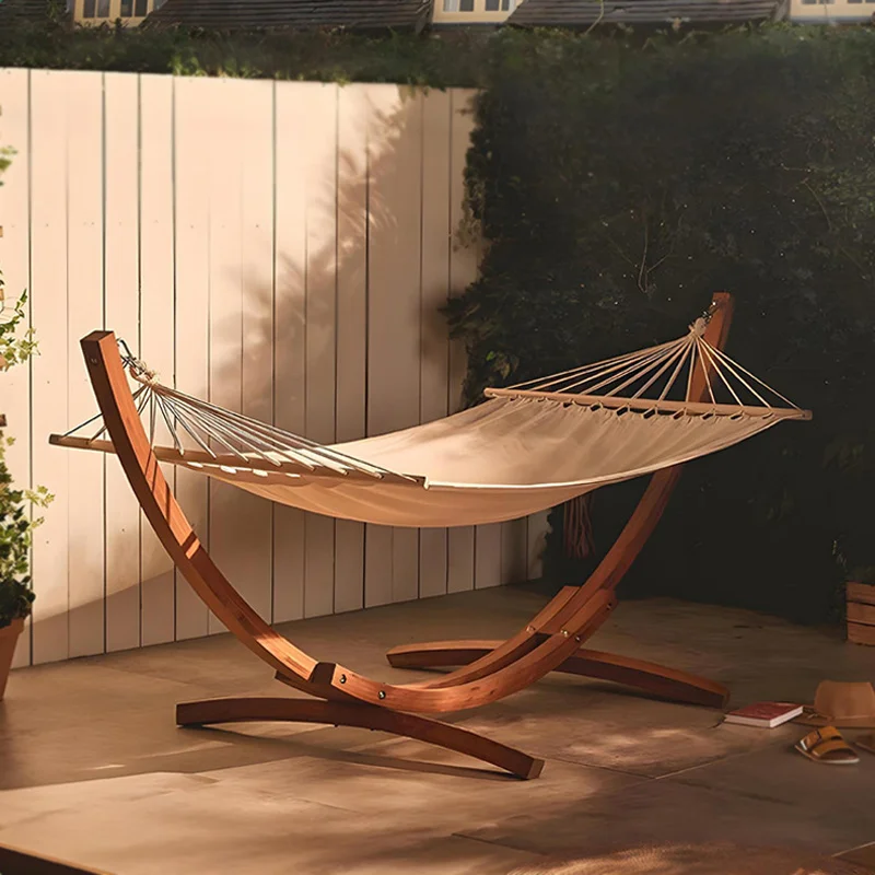 Hammock anti-rollover outdoor villa courtyard garden hotel Internet celebrity homestay indoor solid wood bracket drop bed swing