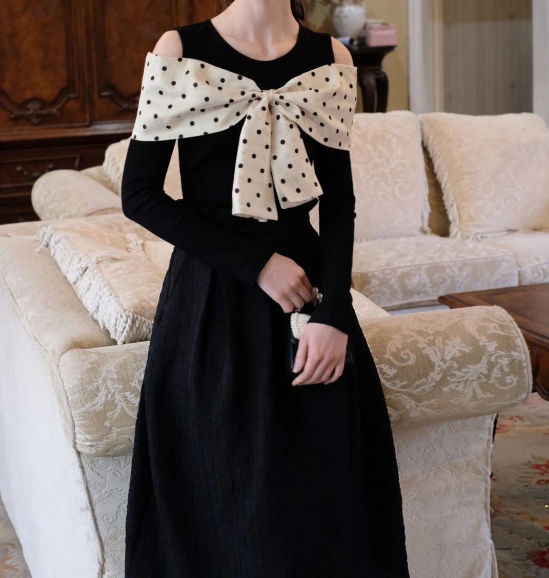 

Весна и лето 2024, новый костюм во французском стиле в стиле ретро с круглым вырезом, универсальный, элегантный, модный костюм с бантом и юбкой