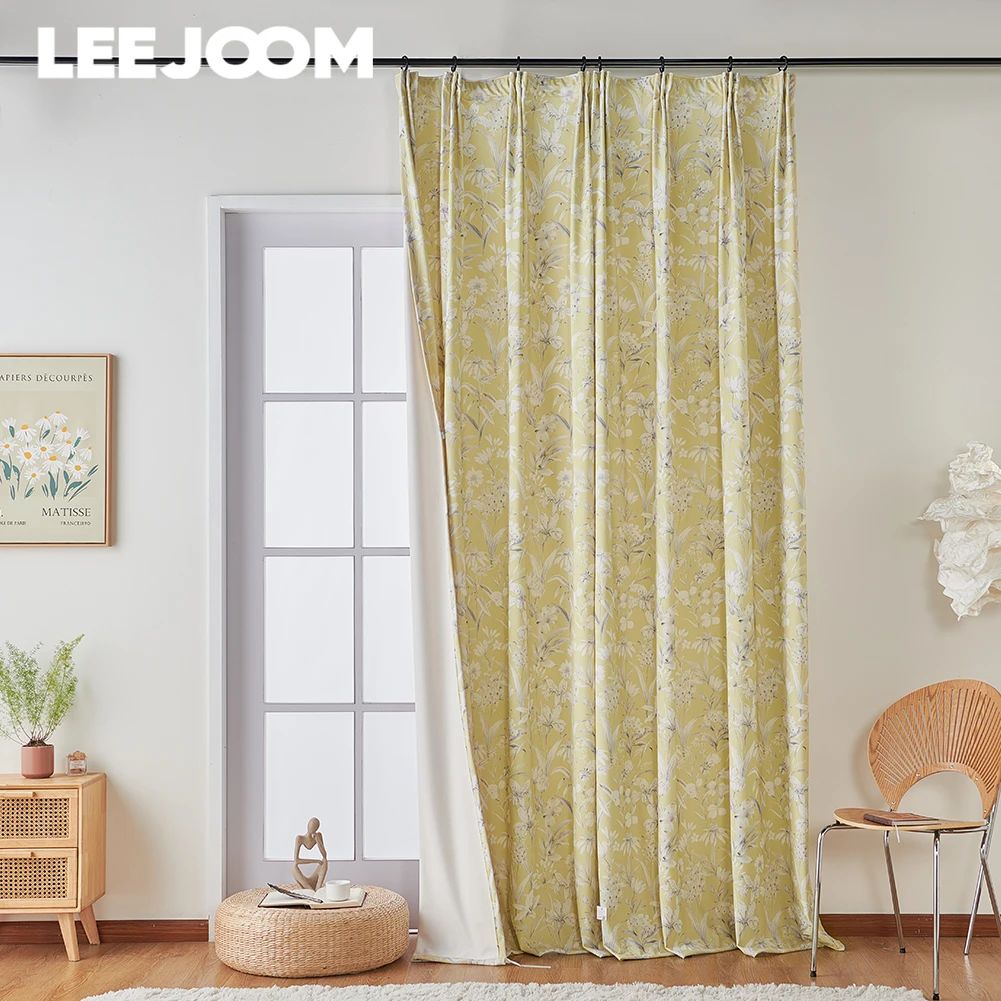 LEEJOOM European Style Flower Printed Floral Shading Curtain Living Room Bedroom Home Decor Ready Made 1PC