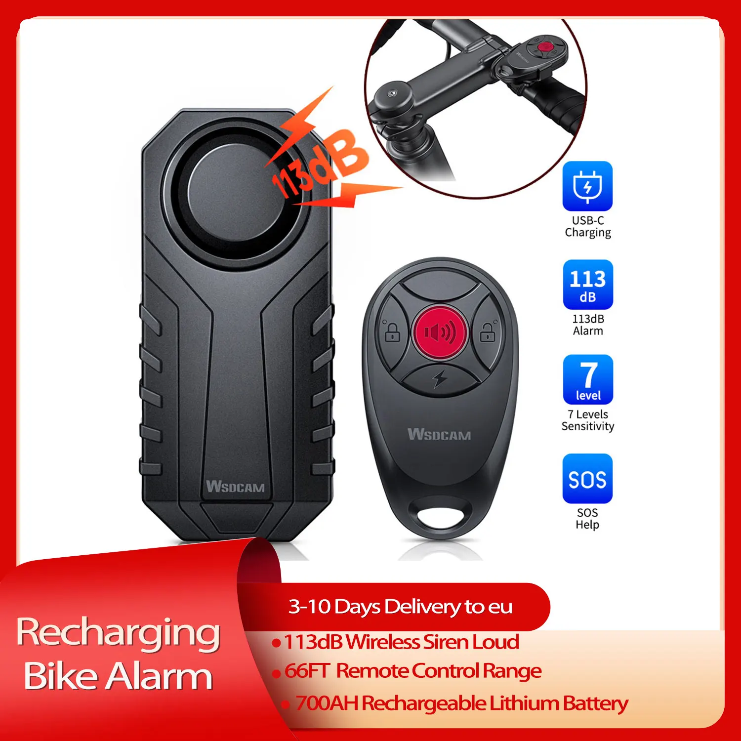 

Велосипедная сигнализация с зарядкой USB-C, противоугонная мотоциклетная сигнализация, аккумулятор 700 мАч, 113 дБ, громкие водонепроницаемые аксессуары для сигнализации