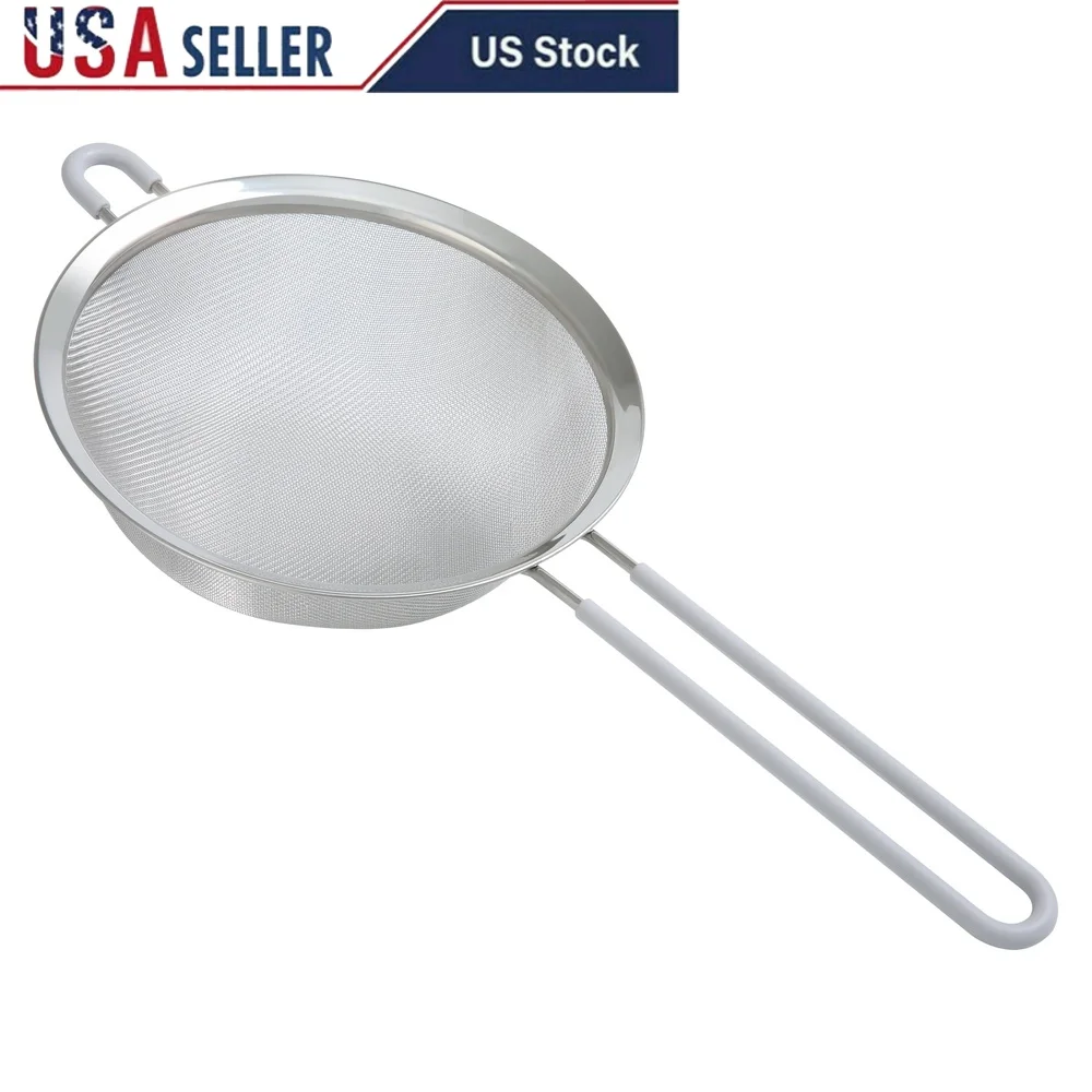 

8-дюймовый мелкоячеистый фильтр из нержавеющей стали, кухонный инструмент, просеивание, просеивание, сливание, ополаскивание овощей, пасты, чай, можно мыть в посудомоечной машине