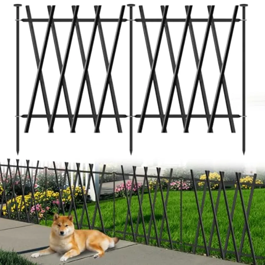 

Metal Decorative Garden Fence 24" H x 24" W 10 Panels 20 Ft Total Rustproof Animal Barrier No Dig Decorative Fencing for Dogs P