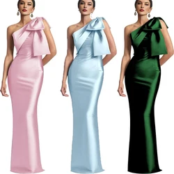 Evening Dress Women Elegant Tight Sexy Satin Single Shoulder With Bow Bridal Formal Long Ball Gowns Trend Pageant Dress