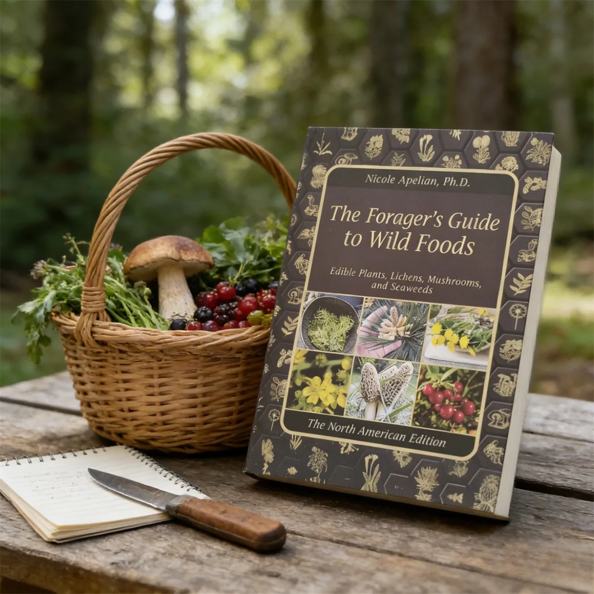 Guía del forajero sobre alimentos silvestres de Nicole Apelian, doctora. Edición norteamericana. Libro sobre plantas comestibles, líquenes, setas y algas marinas.