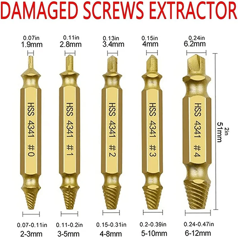 HSS Damaged Screw Extractor Drill Broken or Stripped Screw Extractor Remover Set Double Ended Broken Screw Bolt Demolition Tools