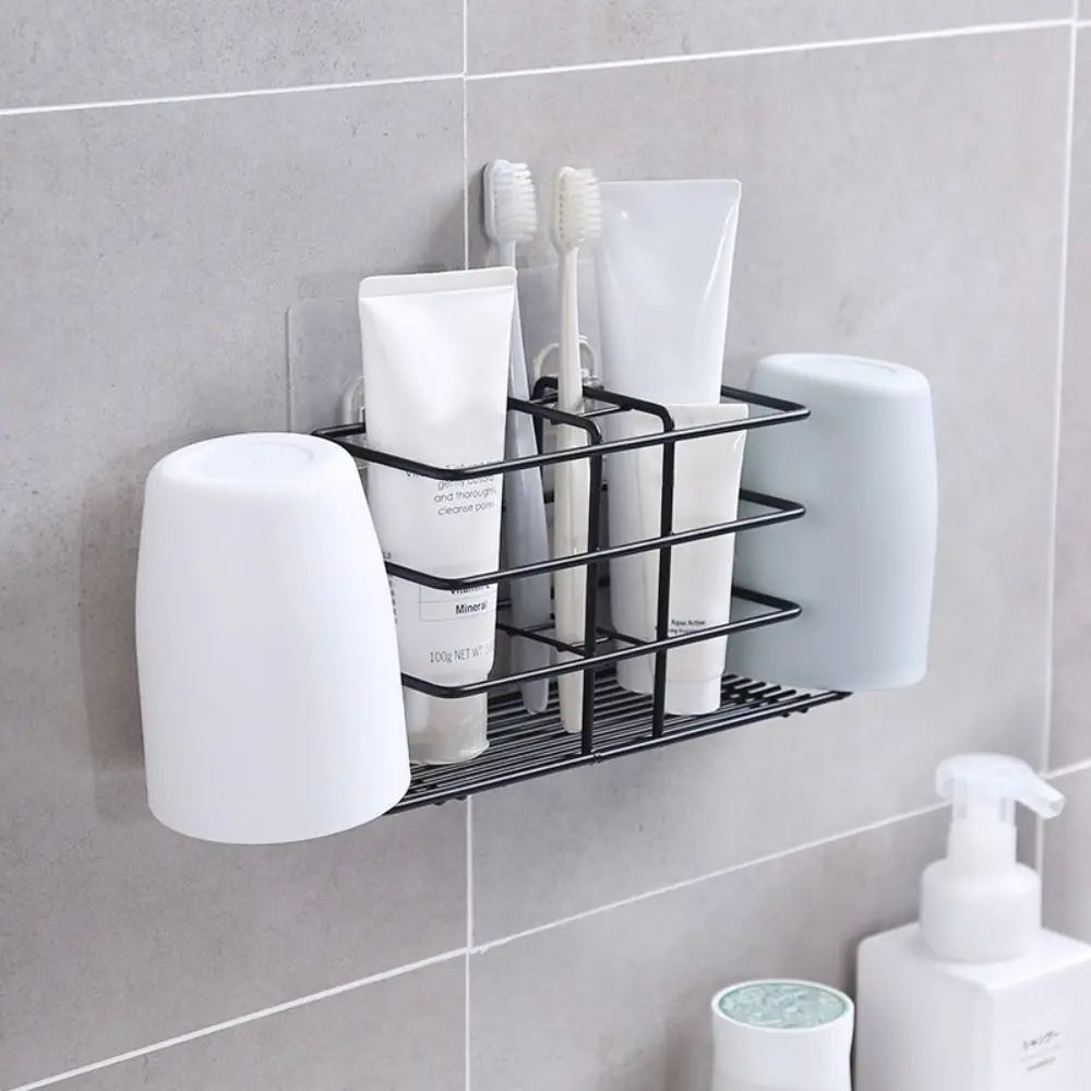 

Wall-mounted Toothbrush Holder Quick-dry Multi-function Toothpaste Shelf Drainable Rustproof Cosmetics Storage Rack Household