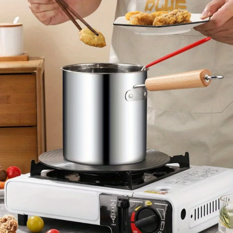 1 قطعة وعاء مقلاة عميقة من الفولاذ المقاوم للصدأ مقلاة عميقة صغيرة مع سلة مصفاة لبطاطس المقلية مقالي مطبخ الدجاج