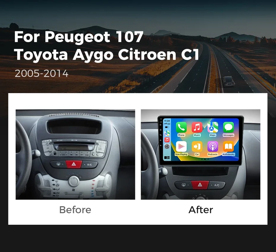 Android 14 Car Radio For Peugeot 107 Toyota Aygo Citroen C1 2005-2014 Stereo Carplay Android Auto Multimedia Player 2Din