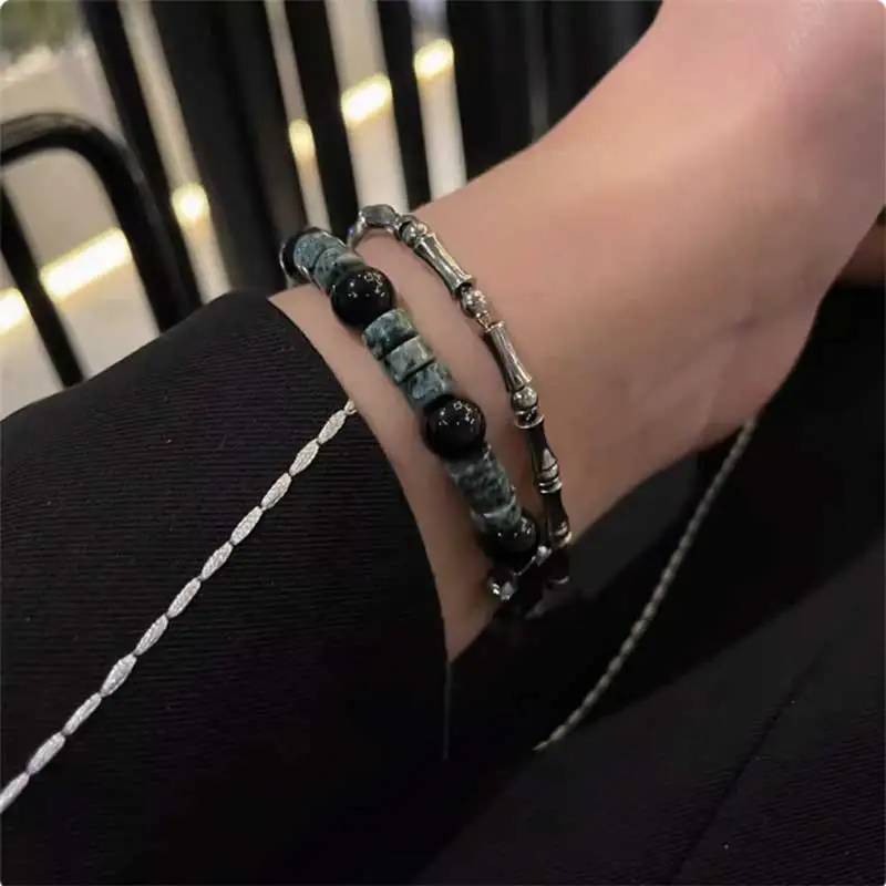 Retro Black Gallstone Cross Bracelet for Men Senior Sense Hand Jewelry for Women Hip Hop Niche Design Bracelet for Couple
