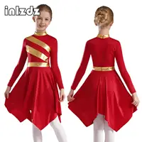 Vestido de baile de alabanza con etiqueta para niñas, traje metálico de manga larga para iglesia, traje de adoración cristiana, Ropa de baile lírico de Ballet moderno