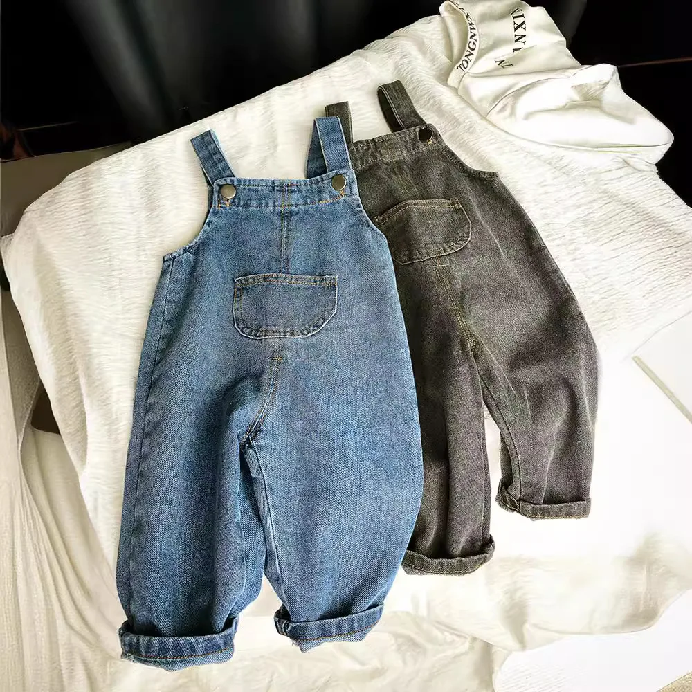 Baby Girls Overalls Spring Autumn New Solid Pocket Exterior Children Girls Suspender Pants Casual Cotton Kid Girls Strappy Pants