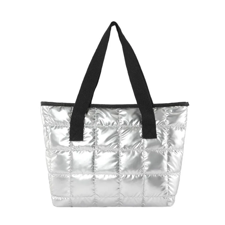 

Puffer Quilted Tote Bag for Women,,with Zipper, Nylon Polyester Blend, Shoulder bag purse for Work Travel Gym