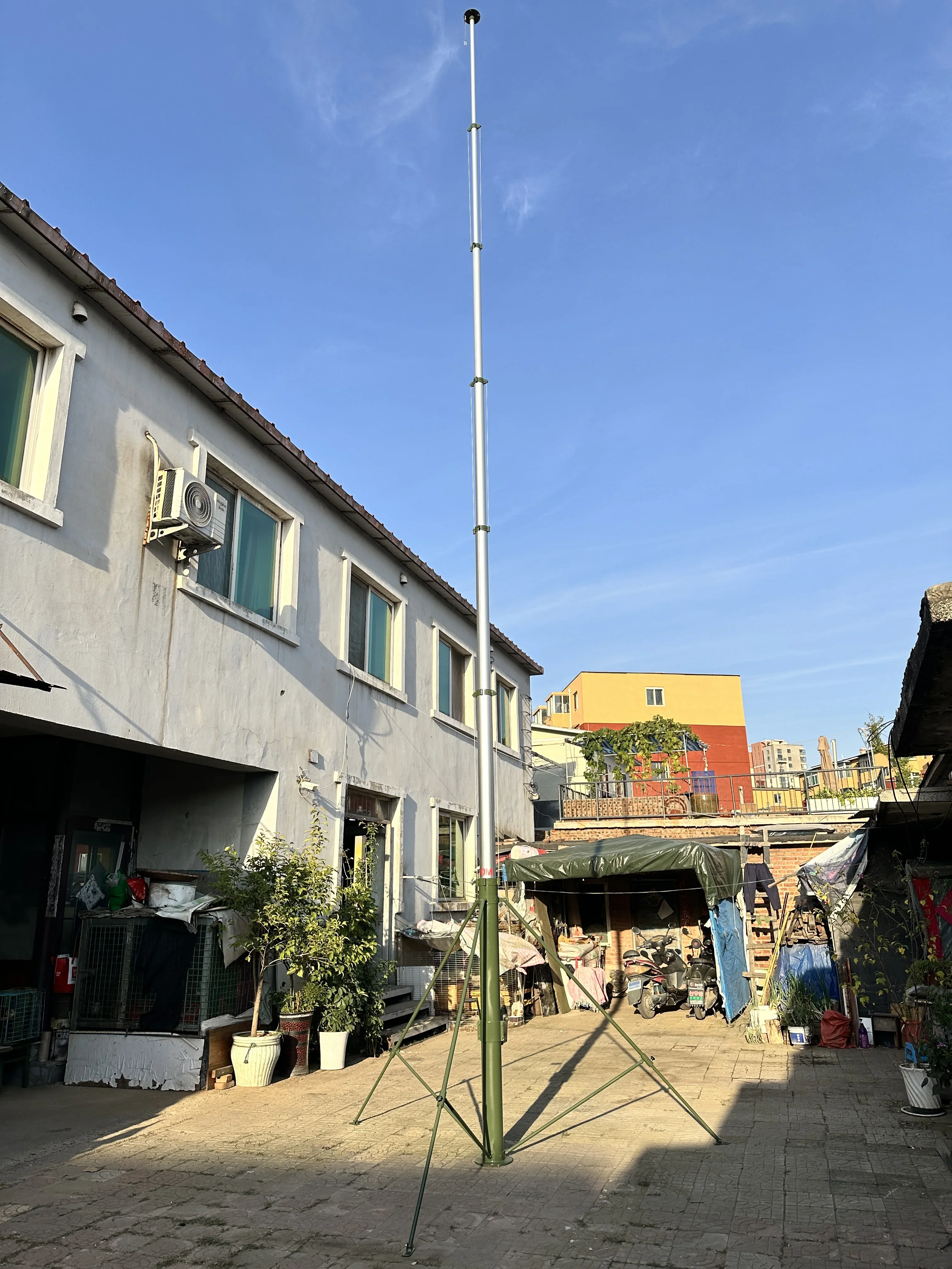 Mât d'Antenne Télescopique Étendu de 6 à 15m, Manivelle, Mât de Drapeau Géant avec Base