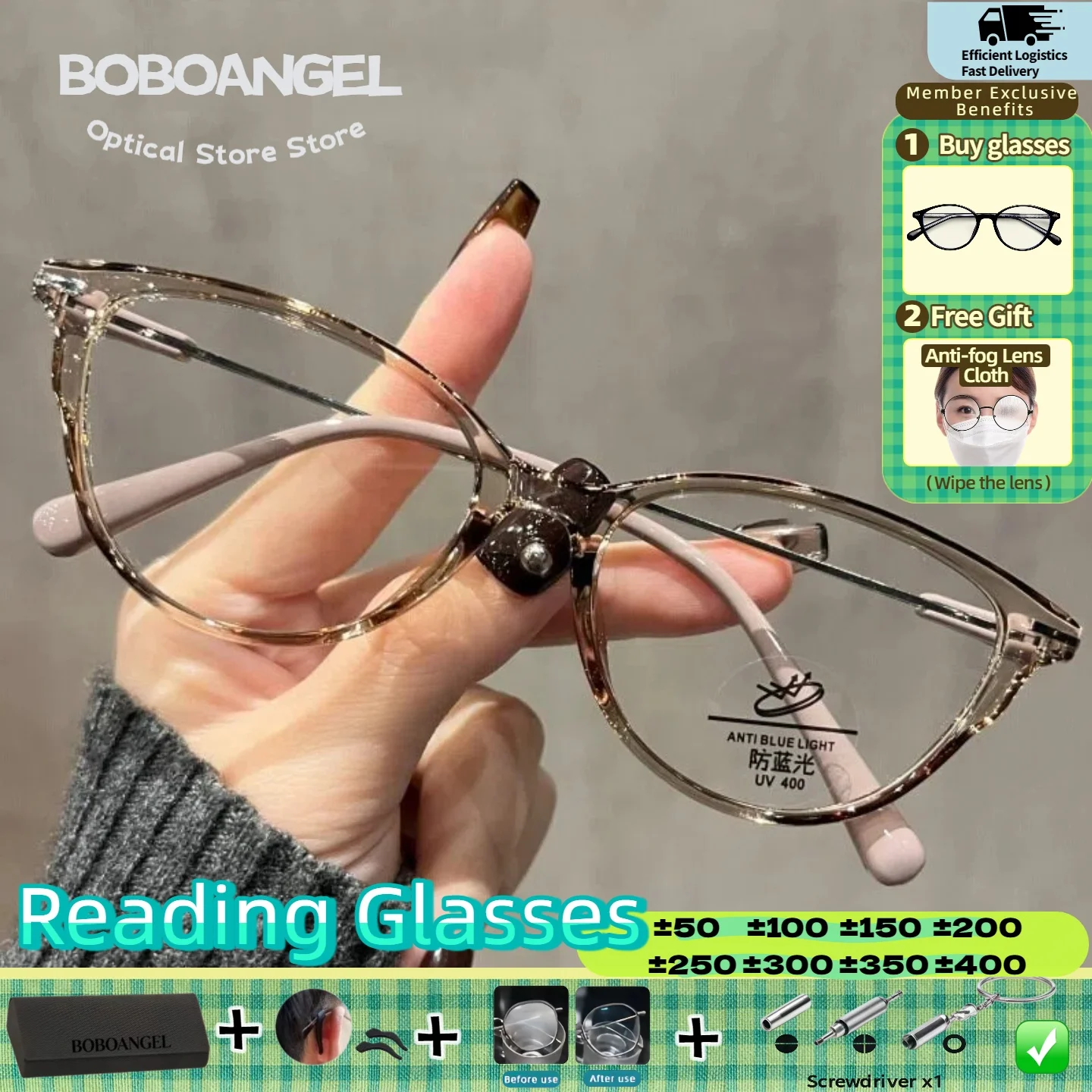

BOBOANGEL New Fashion Lady Myopia Eyeware Progressive Office Prescription Eyeglasses Cat Eye Anti Blue Light Reading Glasses