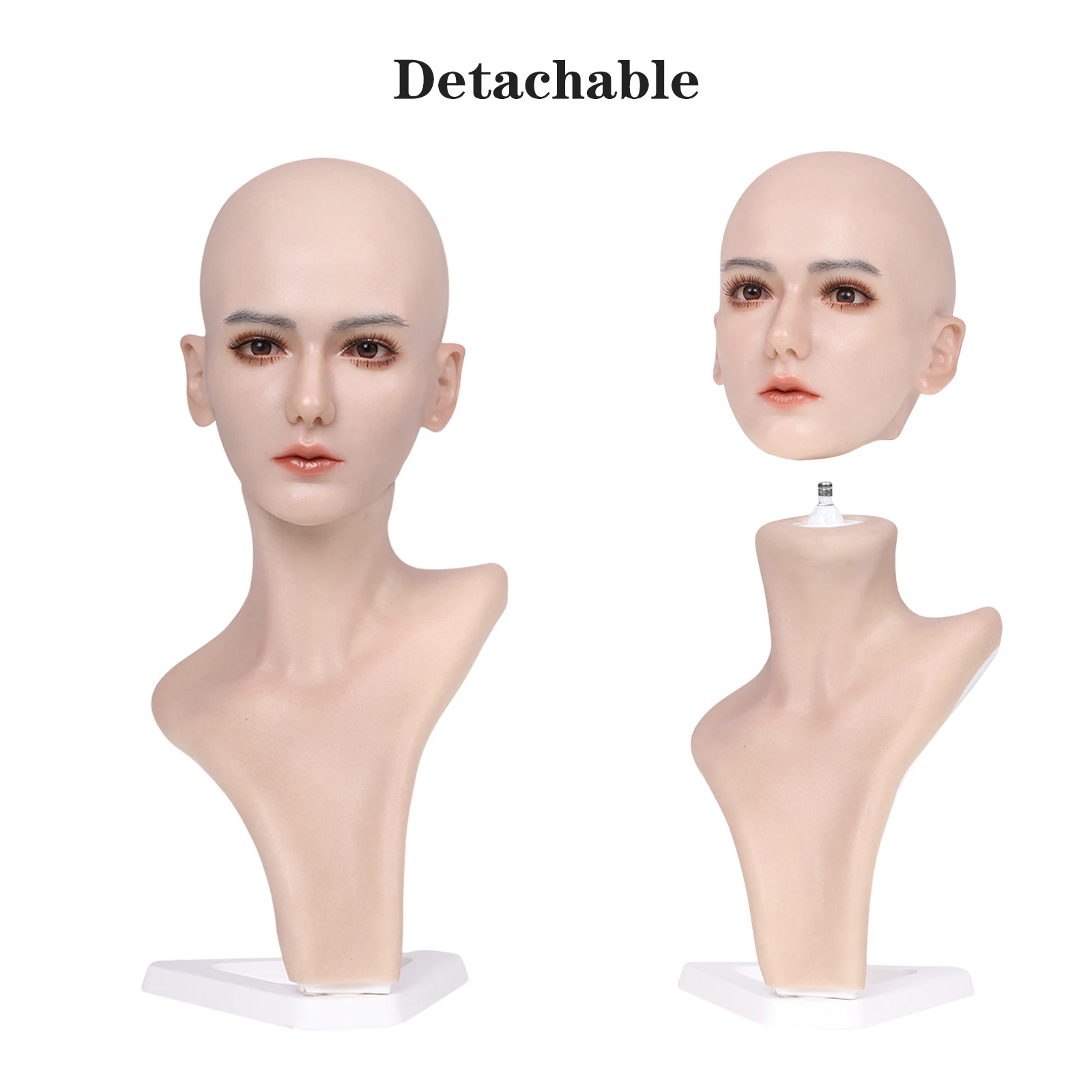 Real Female Head Model Realistic Silicone Material Lifelike Silicone Female Mannequin Head for Wig Hat Jewelry Display