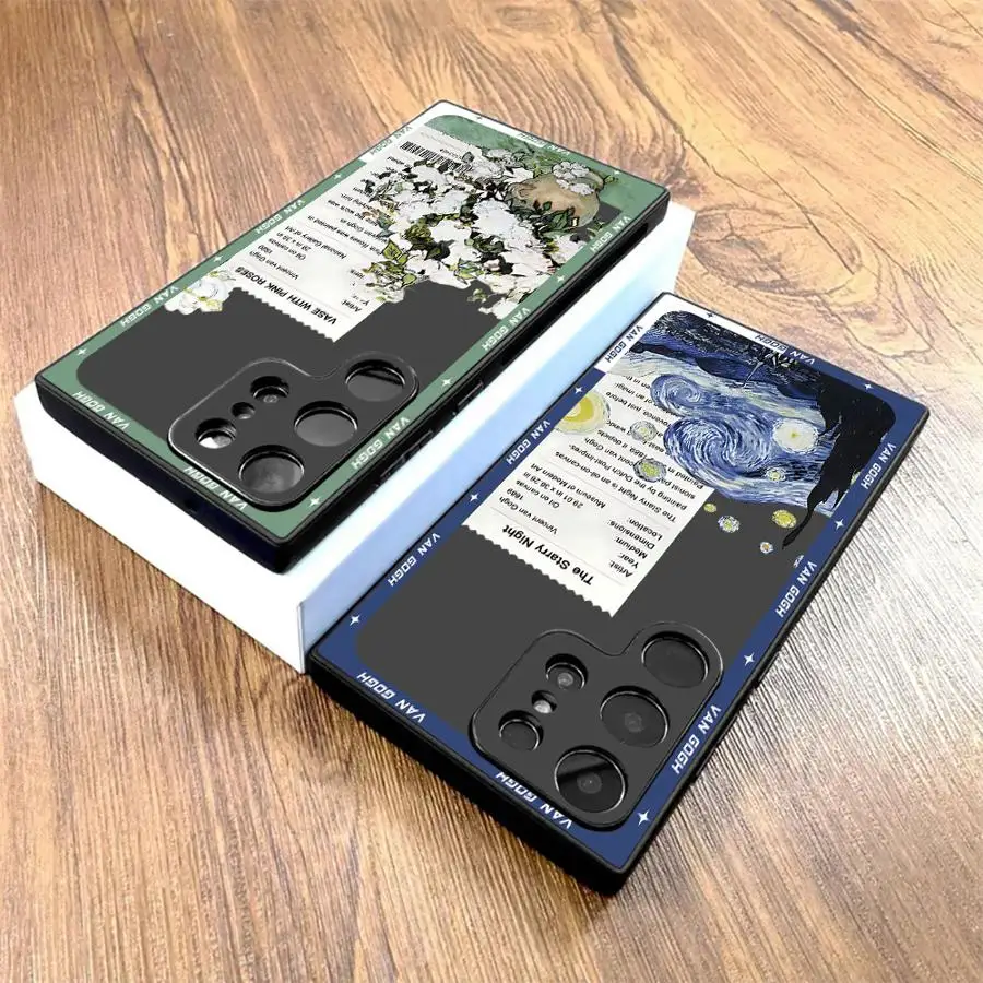 

Чехол Van Gogh для Samsung Galaxy S21 FE S20 S23 Ultra S24 Plus S25 Edge, черный мягкий чехол для телефона