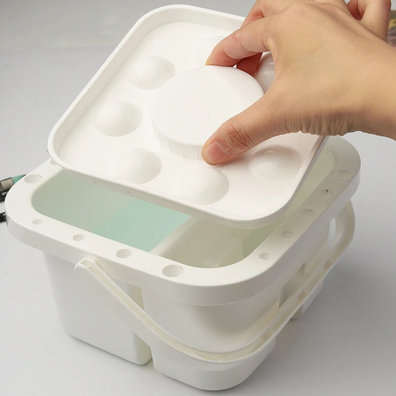 Balde de lavagem de pincel 3 em 1 com tampa – suporte de escova integrado, paleta de cores e recipiente de limpeza