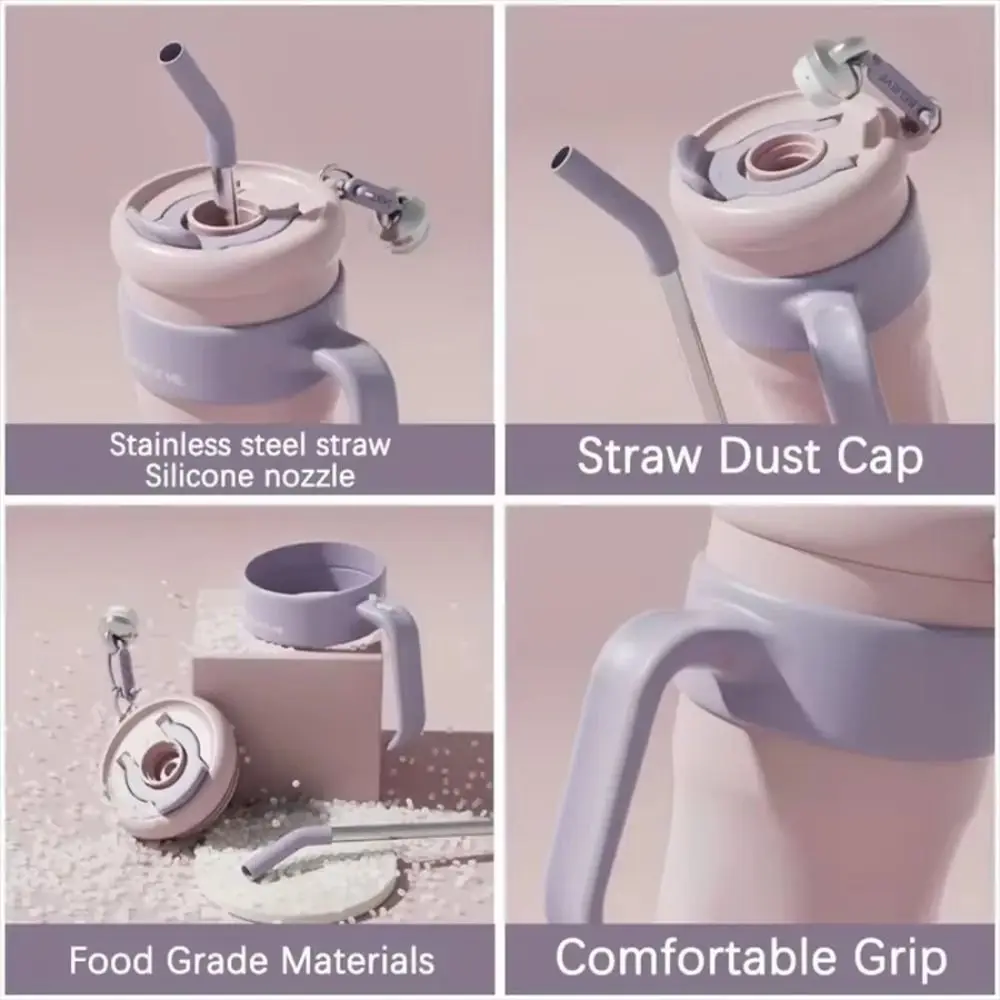 

With Straw Insulated Water Bottle Large Capacity 1.25L Portable Insulation Cup 316 Stainless Steel Portable