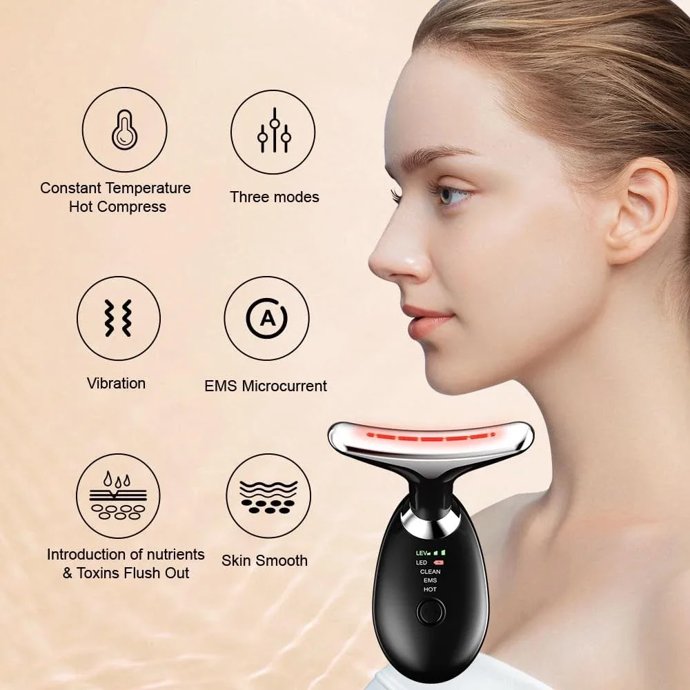 Pescoço rosto massageador cuidados com a pele dispositivo de massagem facial com 3 modos de cor para rejuvenescimento da pele ferramenta de escultura facial para queixo duplo