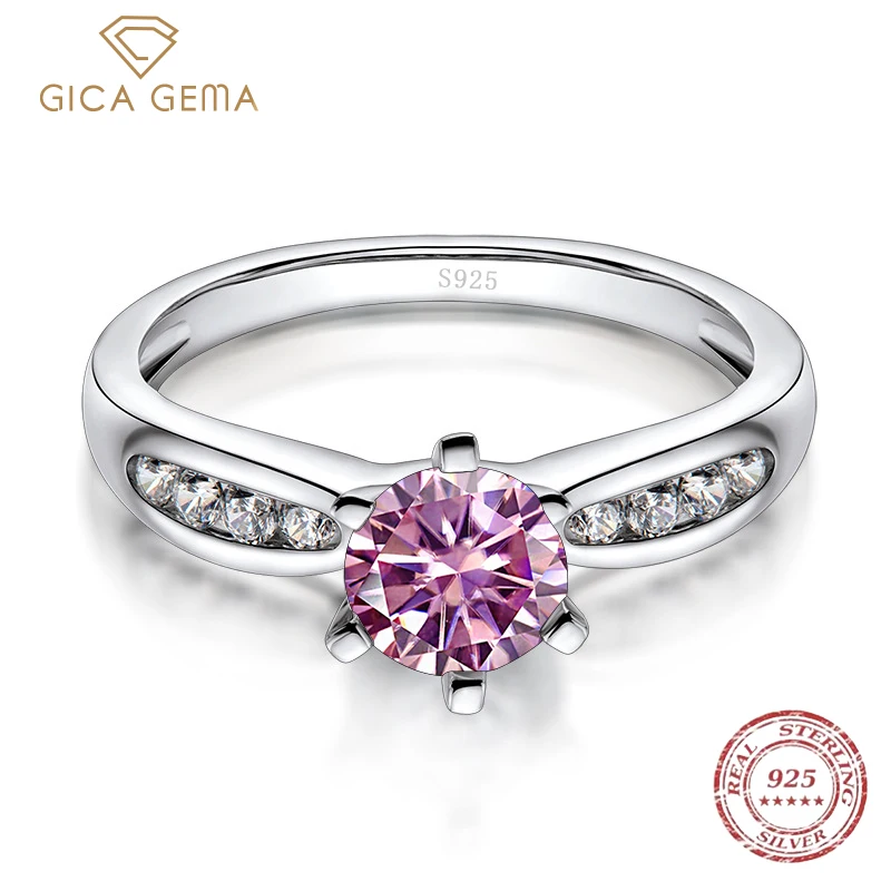 

Gica Gema Certified Multicolor Moissanite Engagement Ring 1CT Diamond Proposal Rings 925 Sterling Silver Wedding Band Jewelry