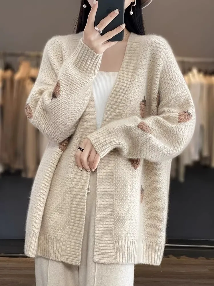 

Thiened Camere открытый кардиган женский свободный длинный светящийся V-Ne вязаный свитер осень-зима теплая удобная верхняя одежда