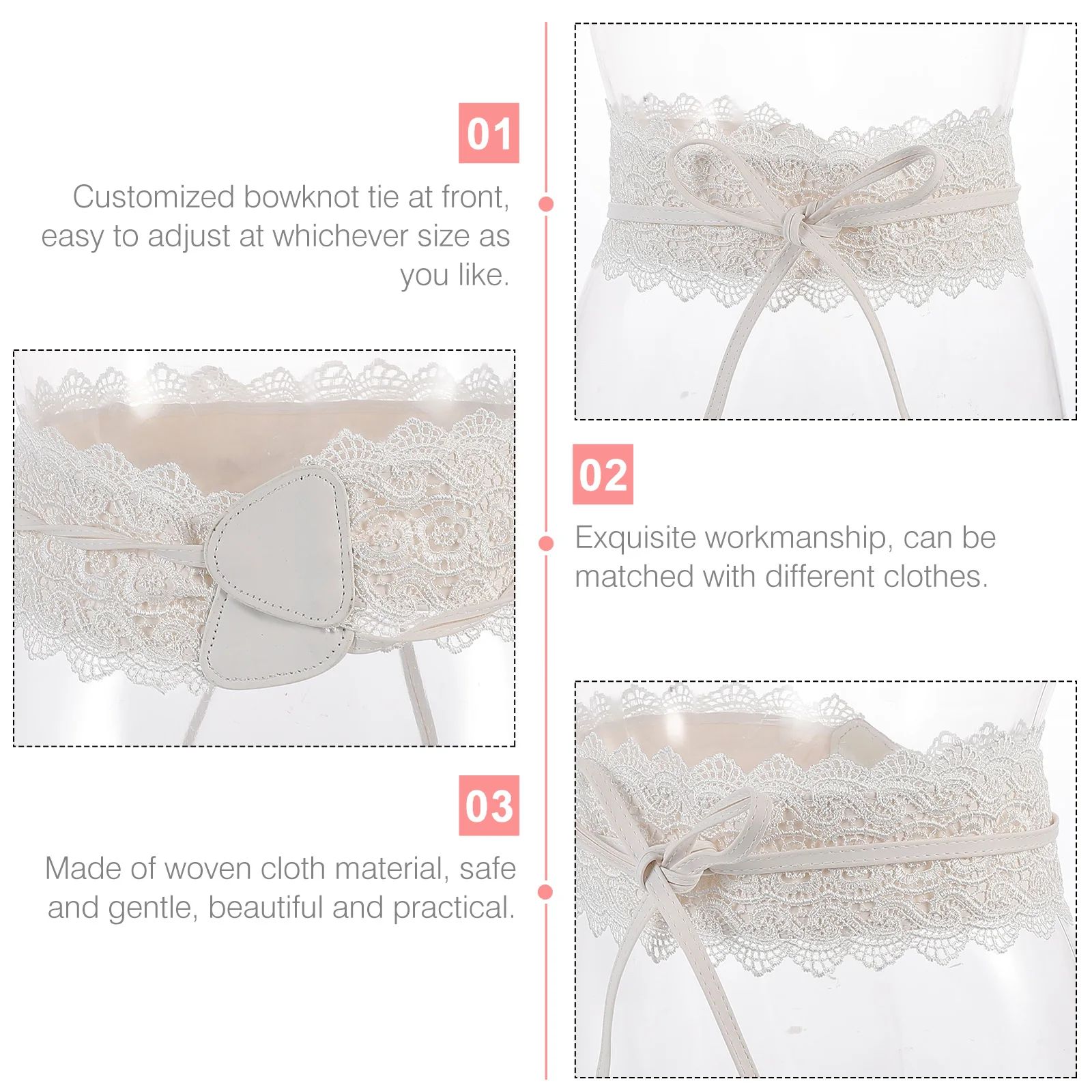 

Women'S Lace Waist Belt Wide Band Adjustable Corset Belt Dress Waistband Accessories For Prom Party Black