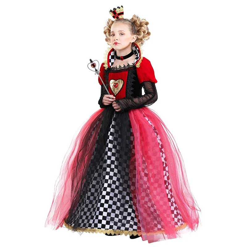 2024 Wonderland Girls Alice Princess Fancy Dress Cosplay Women Halloween Queen Of Hearts Family Purim Costume