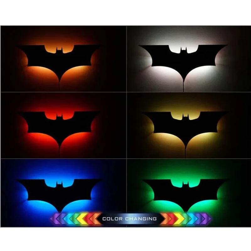 Batmanes-Veilleuse LED multicolore, télécommande, 3D, créative, décoration de la maison, chambre à coucher, lampe de présentation murale