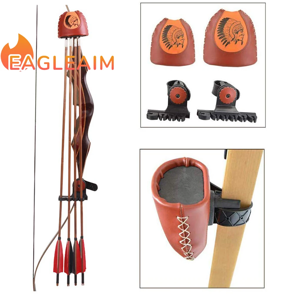 Archery Arrow Quiver Longbow Leather Slide on Quiver Holder 4/6-Arrows,Quick Disconnect Release Recurve Bow Arrow Case F Outdoor