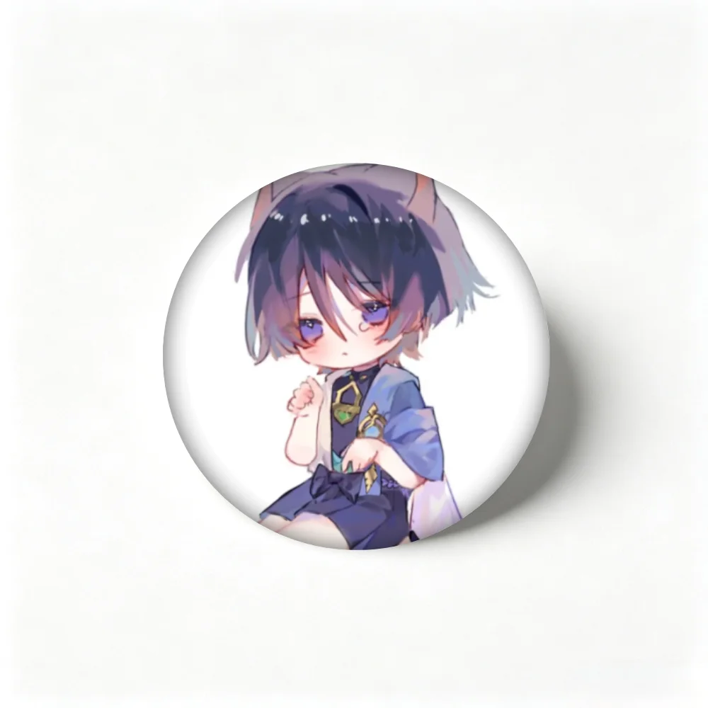 Handmade Creative Brooch Pin 58mm Tinplate Badge, Genshin Impact Wanderer Fox Ear Chibi Lapel Pin, Clothing Gift Accessory