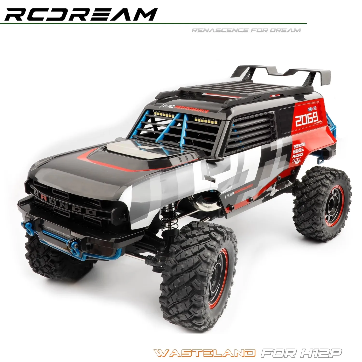 رف سقف RCDream 1/12 H12P، غطاء خلفي للزجاج الأمامي بجناح خلفي للزجاج الأمامي