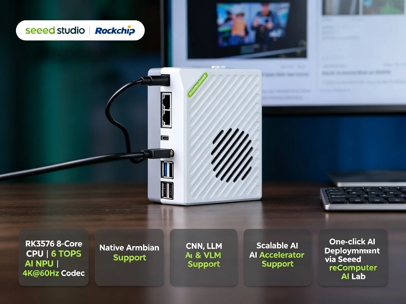 Recomputer RK3576-20 30 Open Rockchip Ai Box Tailored 6 TOPS NPU  8 Core LPDDR5 For Ai Application Development