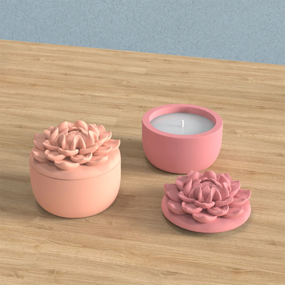 

2024 New flower lid candle jar mold cement plaster and DIY candle jewelry silicone mold