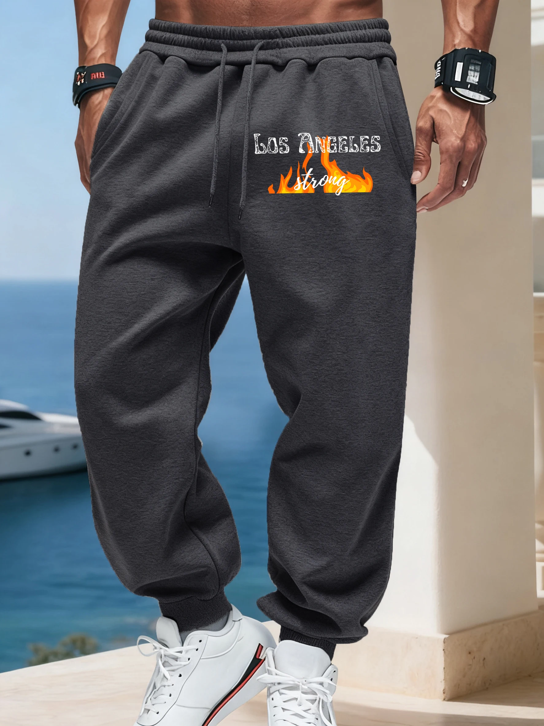 

Los Angeles Strong Prints Men'S Casual Sweatpants Elastic Waist Basic Trousers Jogging Comfy Britches Autumn Street Long Pants