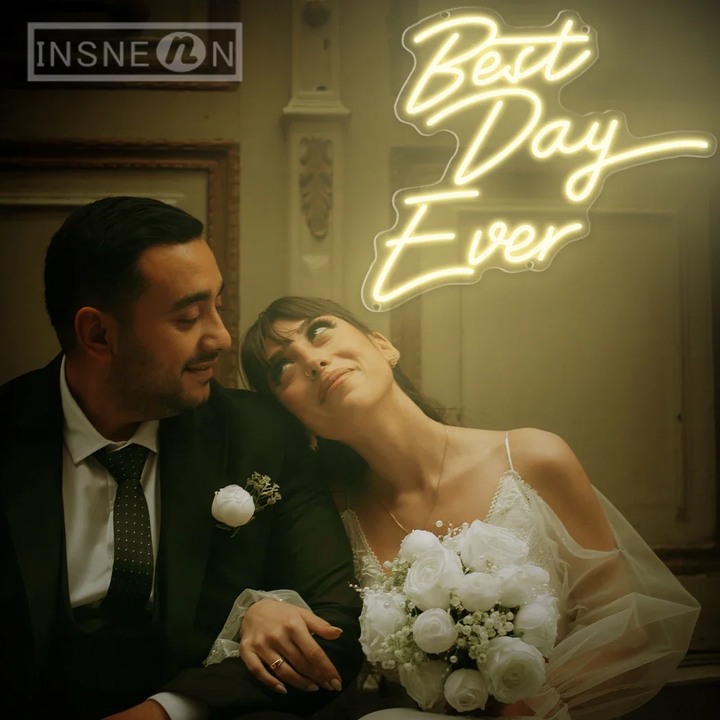 Best Day Ever Neon Sign Portable USB LED Wall Hanging for Room Bridal Shower Engagement Home Wall Art Wedding Party Gift Light