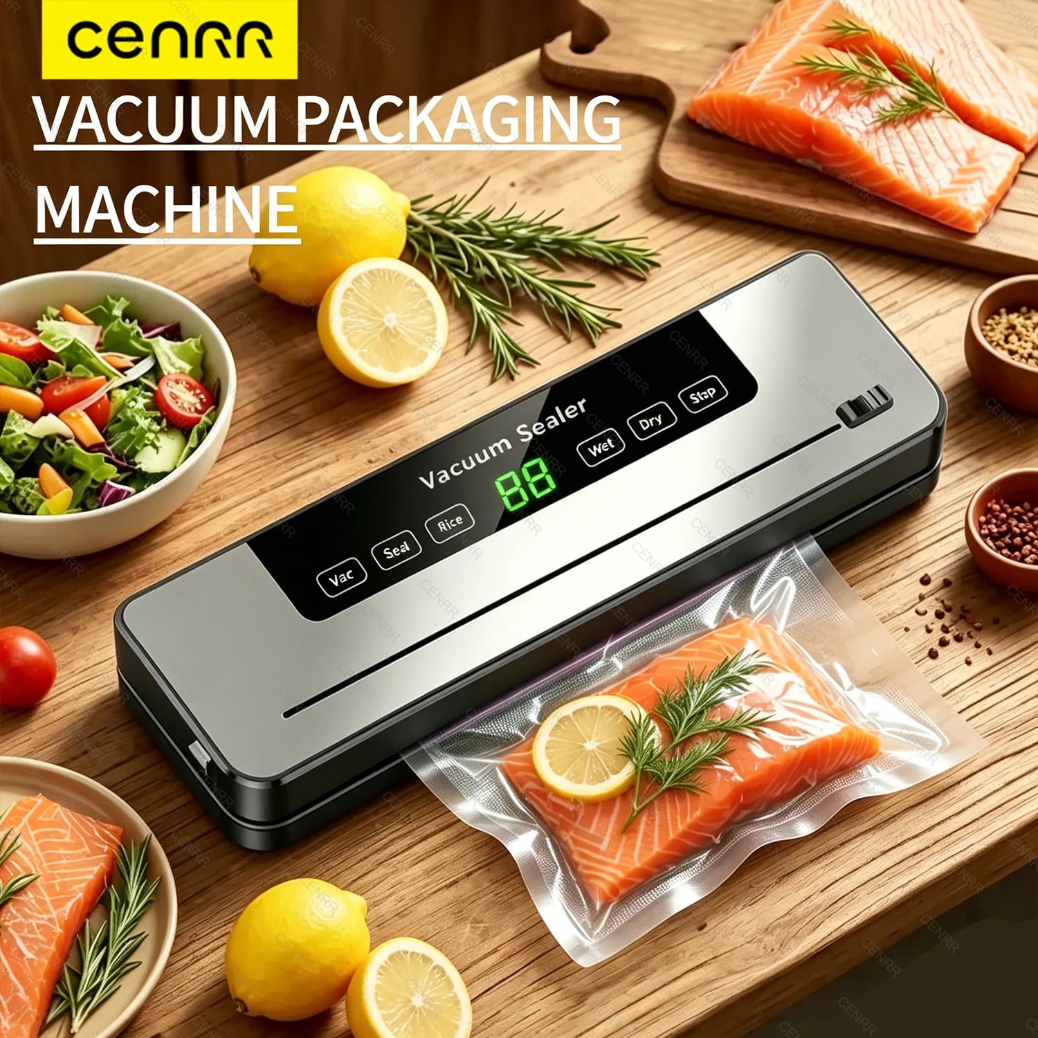NEW Electric Vacuum Sealer Food Storage Seal Touch Button Dry/Wet Built-in Cutter Kitchen Food Sealing Vacuum Packaging Machine