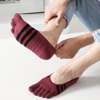 5 Pairs Men's Invisible Sock Slippers with Toes Colorful Cotton Non-Slip Low Cut Sock Harajuku Striped No Show Socks 5 Fingers