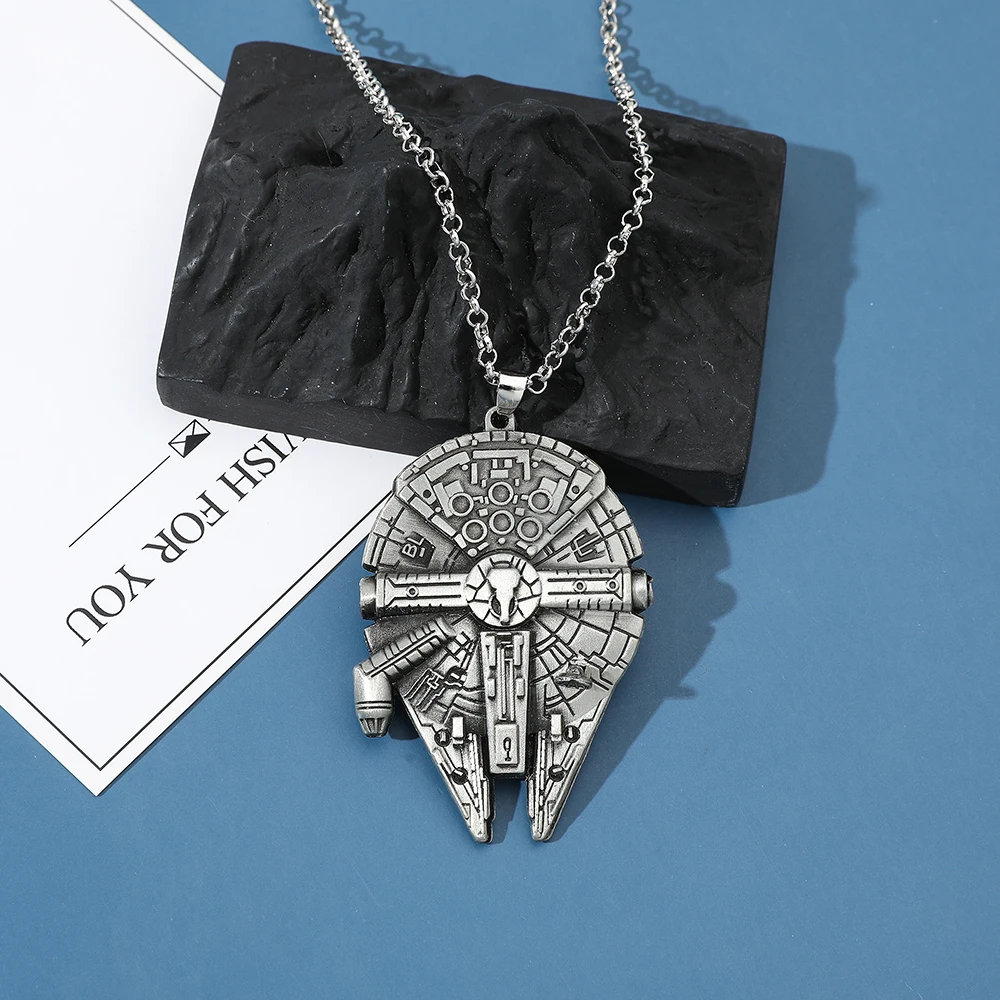 Vintage Spaceship Model Metal Necklace Trendy Punk Cosplay Pendant Jewelry Accessory for Movie Fans Gift Idea