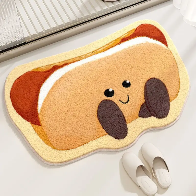 VIKAMA Cute Cartoon Bread Shaped Imitation Cashmere Carpet Soft Bathroom Absorbent Floor Mat Home Decoration Bedroom Bed Blanket