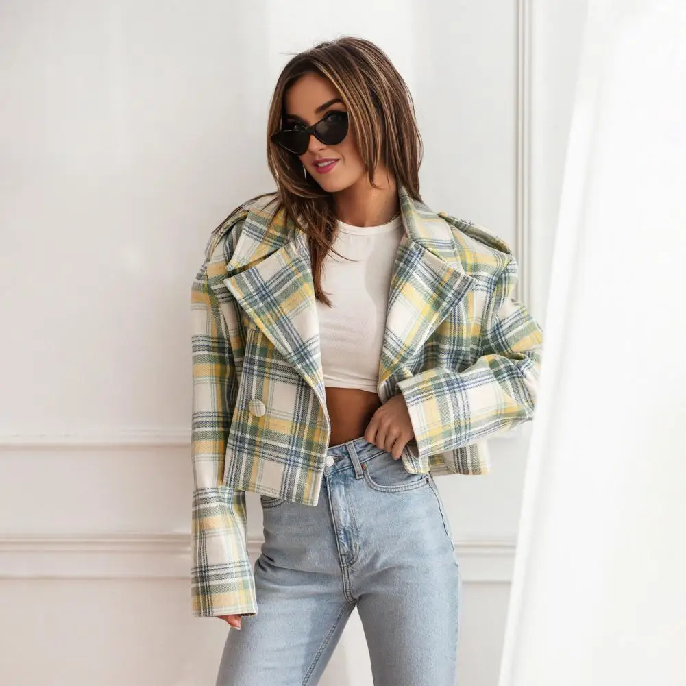 Women Plaid Jacket Plaid Print Women's Cardigan Coat with English Style Button Detail Fall Winter Outerwear for A Stylish Look