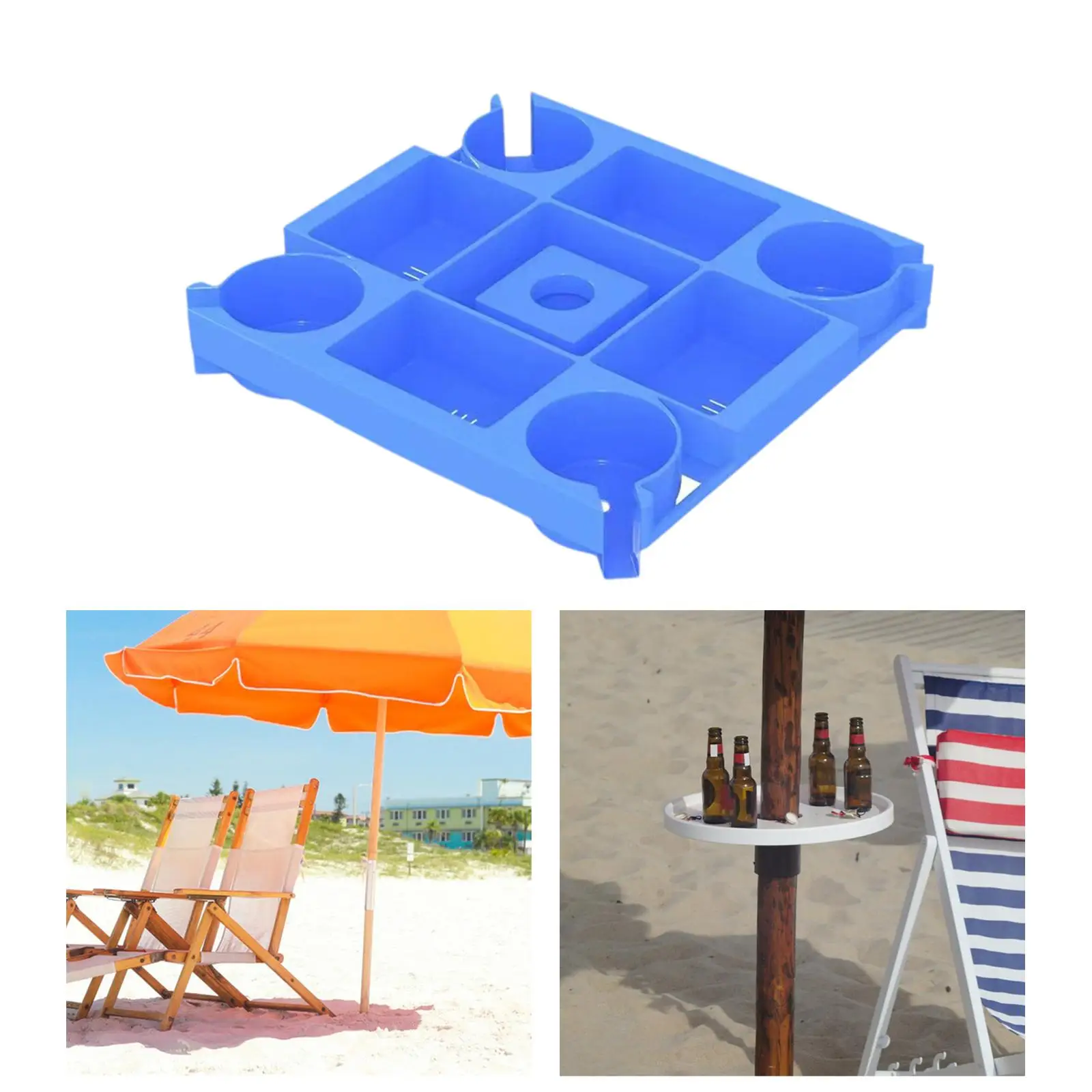 Square 33cm Beach Umbrella Table Tray Universal Accessories 4 Snack Compartments for Swimming Pool Multifunctional Easy to Clean