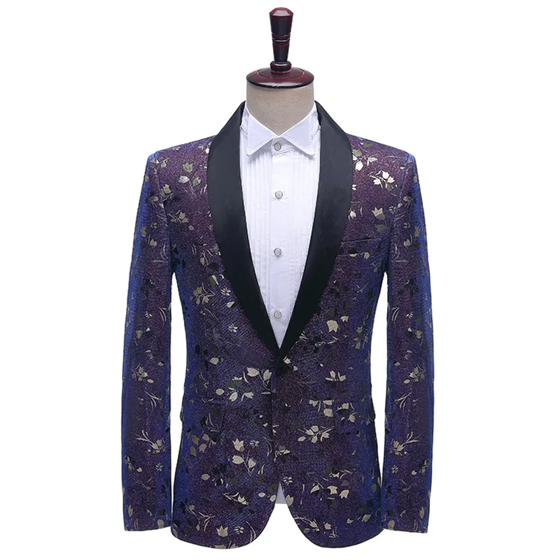 

New Men's Pattern Shiny Color Changing Performance Suit Jacket Singer Host Stage Performance Dress Top Blazers Suits